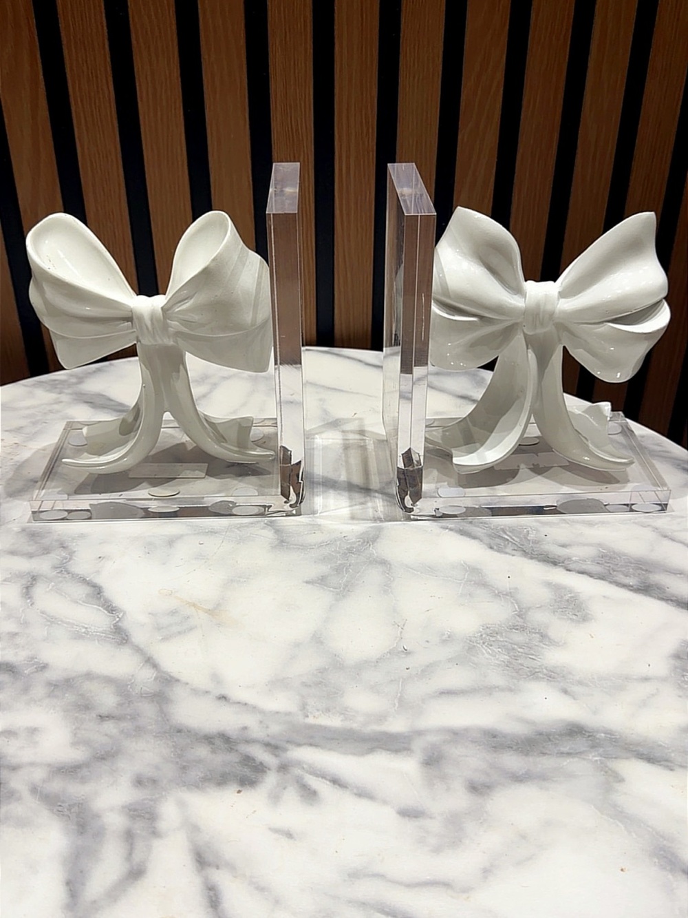 White Bow Ceramic & Acrylic Bookends - Pair